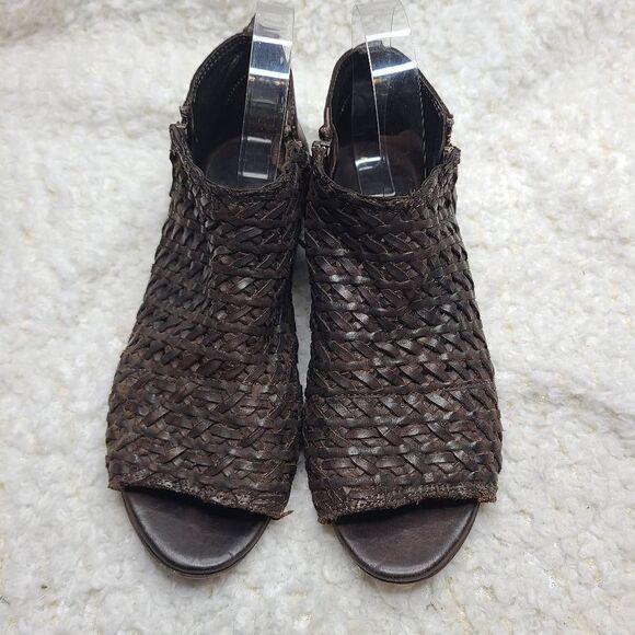 Sundance Asheville Woven Leather Boho Peep-toe Booties sz 38 - Picture 3 of 8